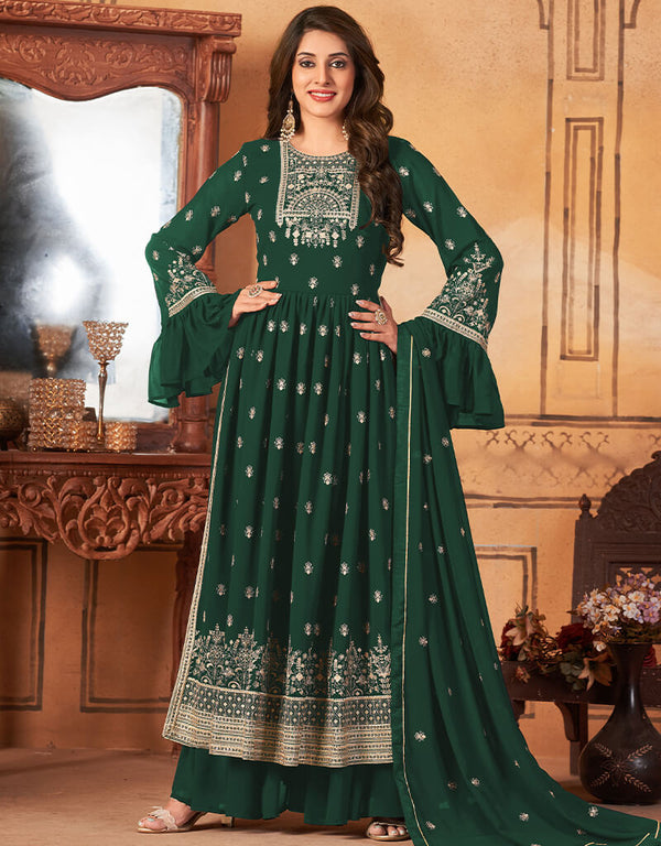 Green Fox Georgette Sharara Salwar Suit