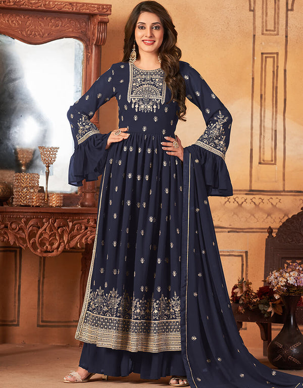 Blue Fox Georgette Sharara Salwar Suit