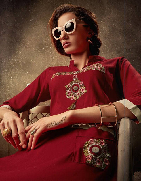 Maroon Heavy Rayon Na Kurti