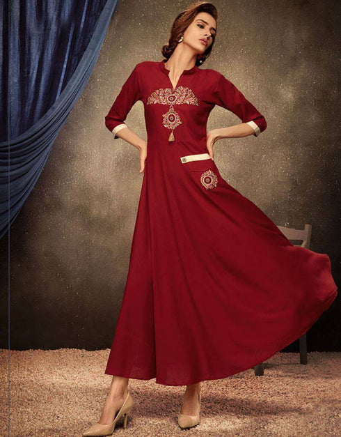 Maroon Heavy Rayon Na Kurti