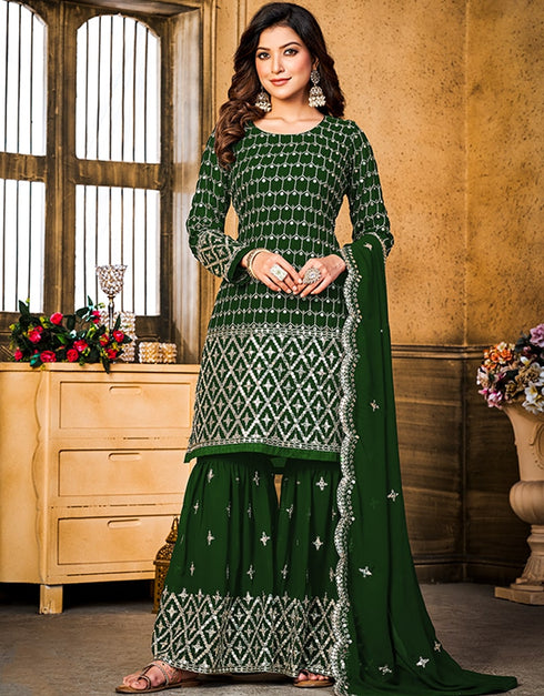 Palm Green Faux Georgette Sharara Suit