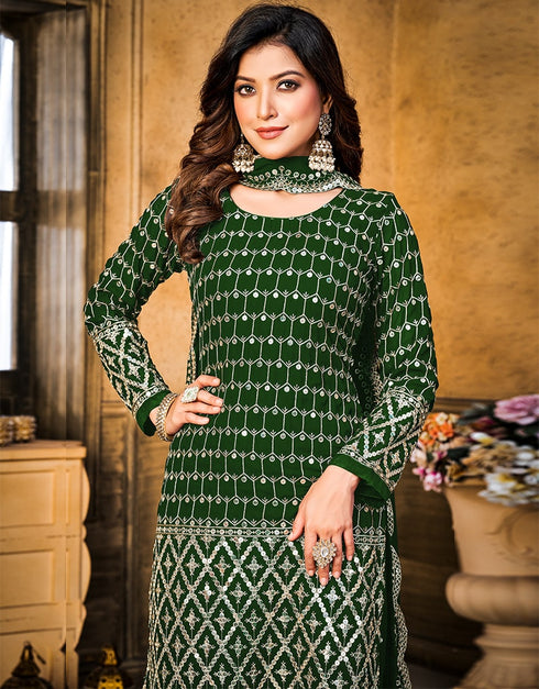 Palm Green Faux Georgette Sharara Suit Back View