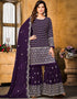 Very Dark Purple Faux Georgette Sharara Suit Closure View