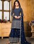 Nile Blue Faux Georgette Sharara Suit Closure View