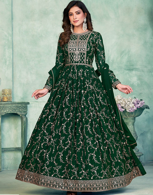 Bottle Green Faux Georgette Pant Straight