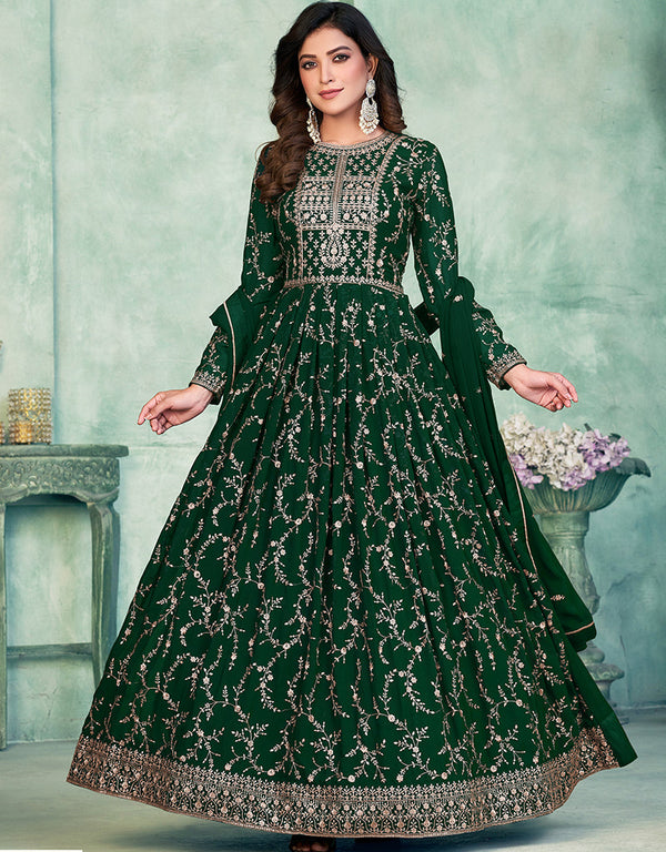 Bottle Green Faux Georgette Pant Straight