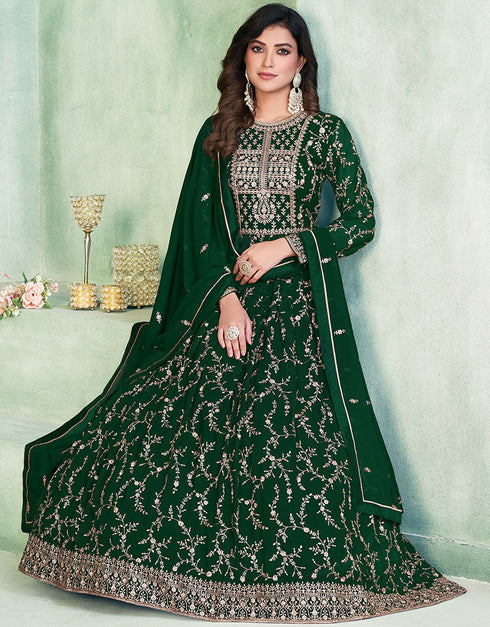 Bottle Green Faux Georgette Pant Straight Back View