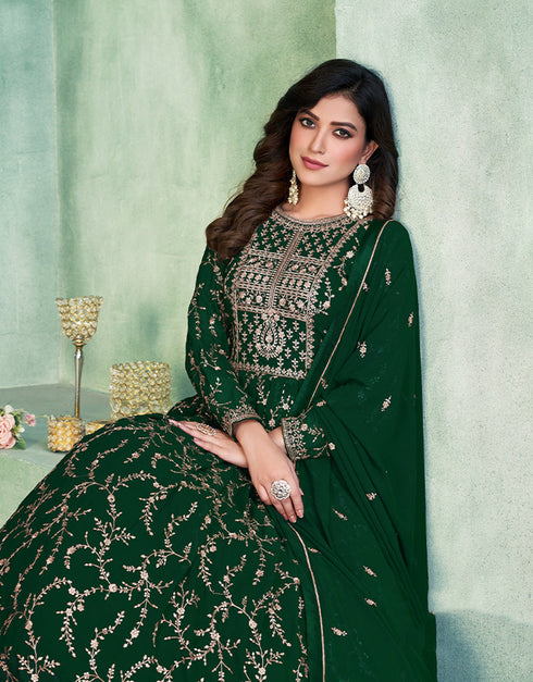 Bottle Green Faux Georgette Pant Straight Salwar Kameez
