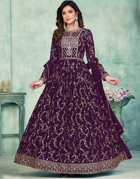 Dark Purple Faux Georgette Pant Straight