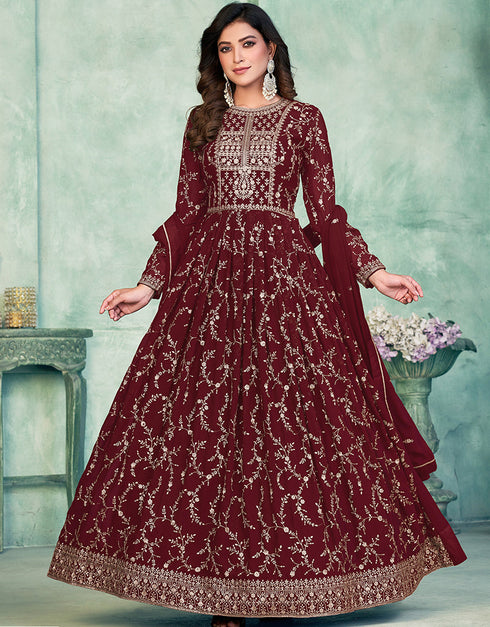 Wine Berry Faux Georgette Pant Straight