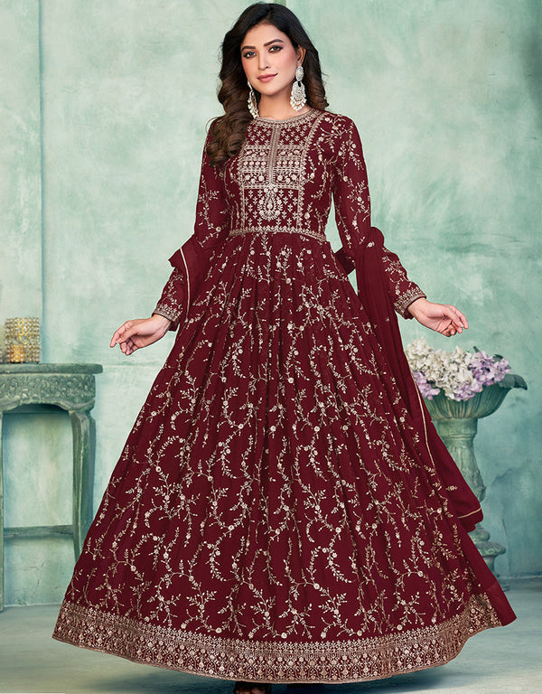 Wine Berry Faux Georgette Pant Straight