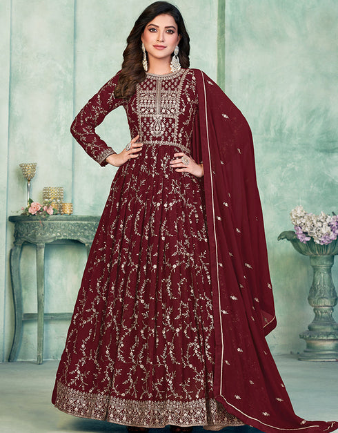 Wine Berry Faux Georgette Pant Straight Closure View