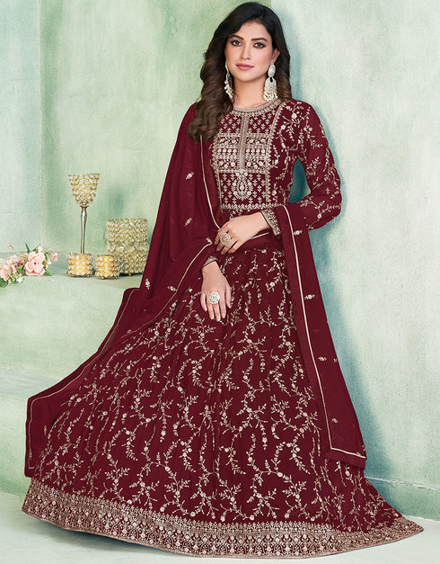 Wine Berry Faux Georgette Pant Straight Back View