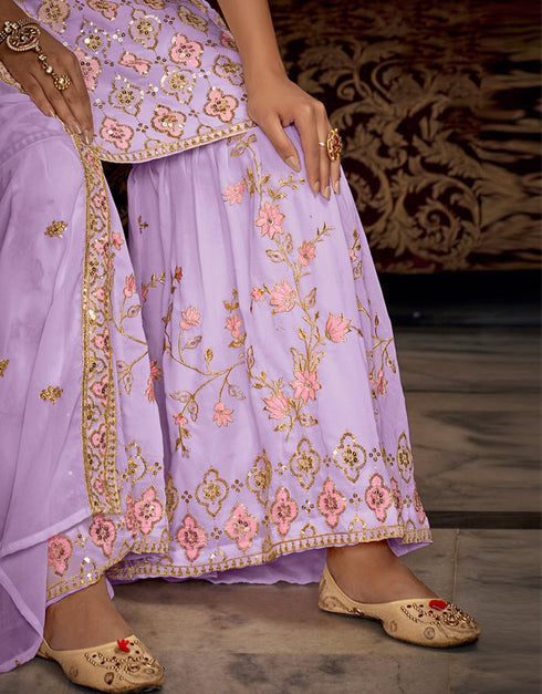 Designer Party Wear Readymade Salwar Suit Light Purple Heavy Faux Georgette Sharara Suit Back View