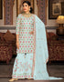 Designer Party Wear Readymade Salwar Suit Sky Blue Heavy Faux Georgette Sharara Suit Front View