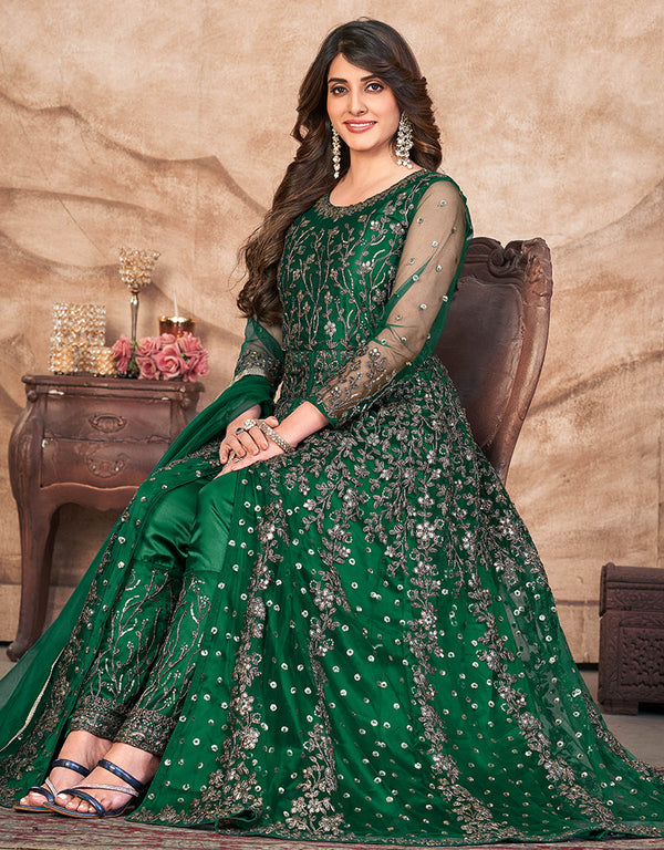 Dark Spring Green Net Pant Anarkali
