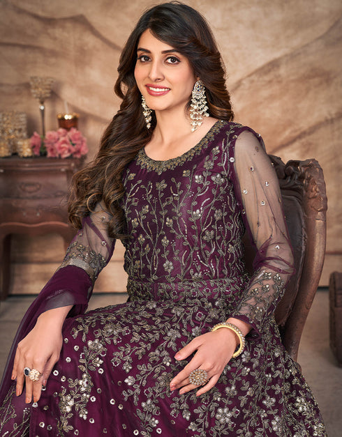 Twilight Lavender Net Pant Anarkali Closure View