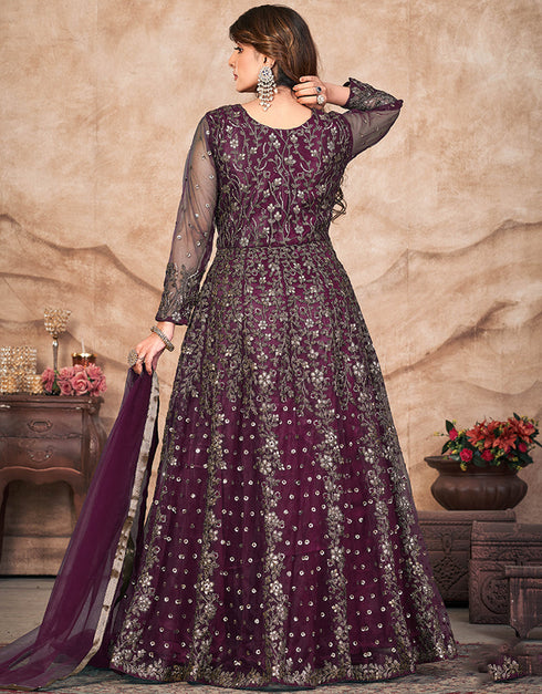 Twilight Lavender Net Pant Anarkali Back View