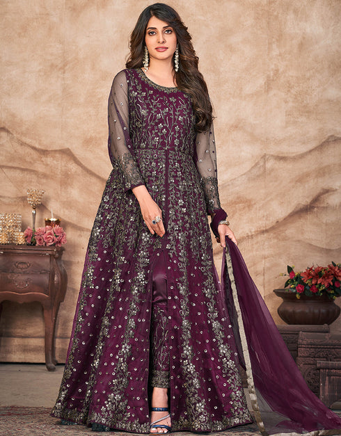 Twilight Lavender Net Pant Anarkali Salwar Kameez