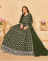 Traditional Party Wear Faux Georgette Salwar Suit Thatch Green Faux Georgette Pant Anarkali Back View
