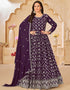 Traditional Party Wear Faux Georgette Salwar Suit Wine Berry Faux Georgette Pant Anarkali Front View