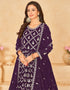 Traditional Party Wear Faux Georgette Salwar Suit Wine Berry Faux Georgette Pant Anarkali Close-up View