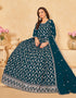 Traditional Party Wear Faux Georgette Salwar Suit Prussian Blue Faux Georgette Pant Anarkali Back View