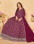Traditional Party Wear Faux Georgette Salwar Suit Red Purple Faux Georgette Pant Anarkali Close-up View