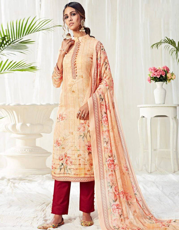 Cotton Light Orange Straight Suit Pant Bottom