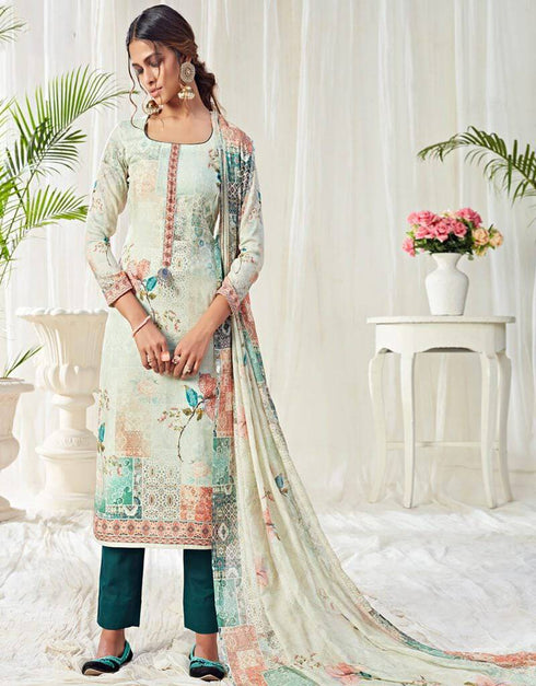 Cotton Off White Straight Suit Pant Bottom