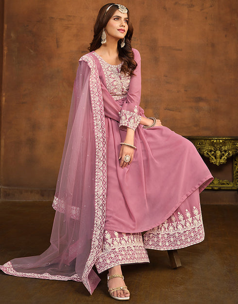 fashionable muted pink faux georgette heavy designer wedding wear salwar suit with muted pink faux georgette df-26-20261 Close-up View