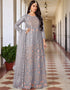 elegant quill grey butterfly net designer party wear readymade salwar suit with quill grey japan satin ie-1026-d Front View
