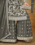 stylish smokey grey faux georgette heavy designer wedding wear salwar suit with smokey grey faux georgette df-29-10291 Front View