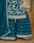 trendy sherpa blue faux georgette heavy designer wedding wear salwar suit with sherpa blue faux georgette df-29-10293 Front View