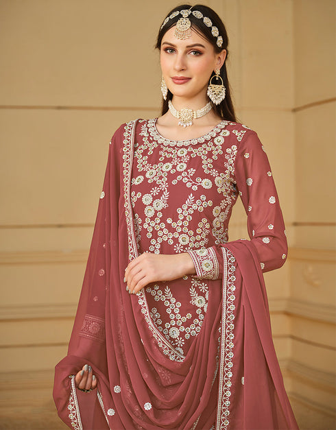 elegant rust faux georgette heavy designer wedding wear salwar suit with rust faux georgette df-29-10294 Back View
