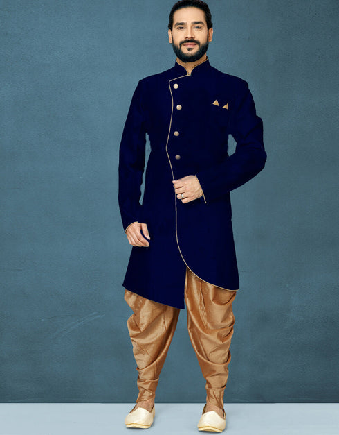 Navy Blue Kurta Dhupion Art Silk Dhoti