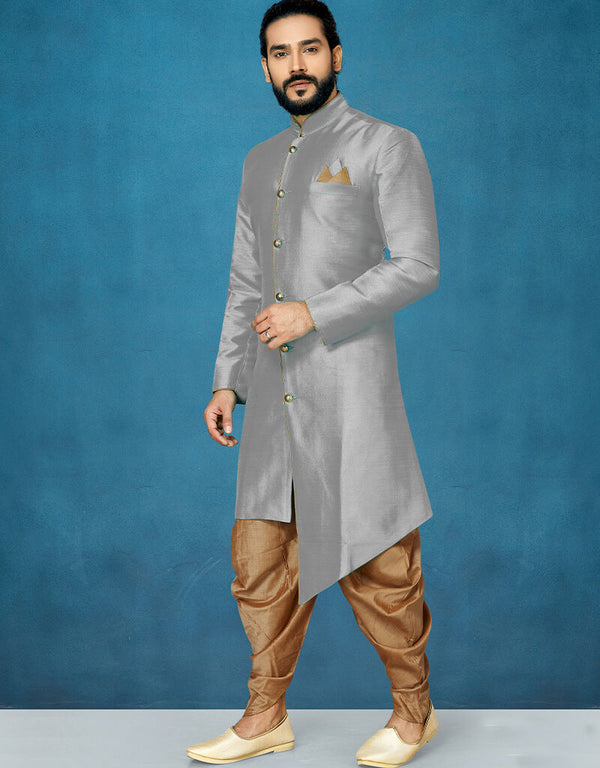 Gray Kurta Dhupion Art Silk Dhoti