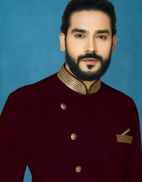 Maroon Kurta Dhupion Art Silk Dhoti Closure View