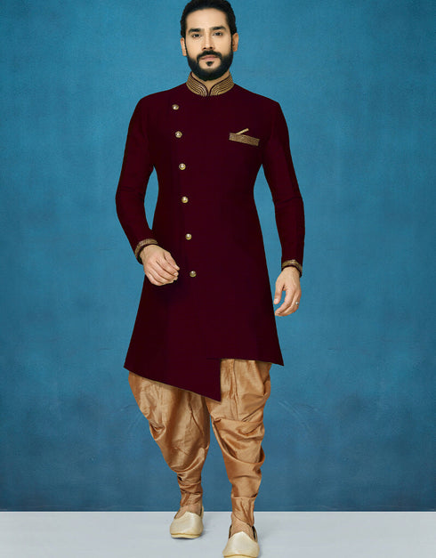 Maroon Kurta Dhupion Art Silk Dhoti