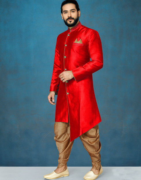 Red Kurta Dhupion Art Silk Dhoti
