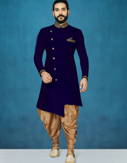 Navy Blue Kurta Dhupion Art Silk Dhoti