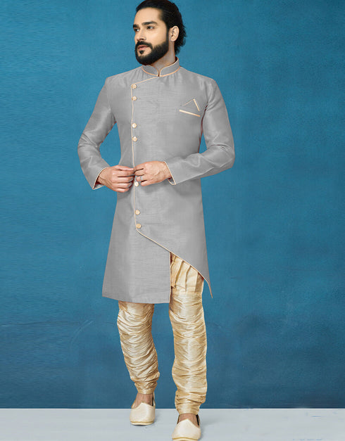 Gray Kurta Dhupion Art Silk Breaches Pant