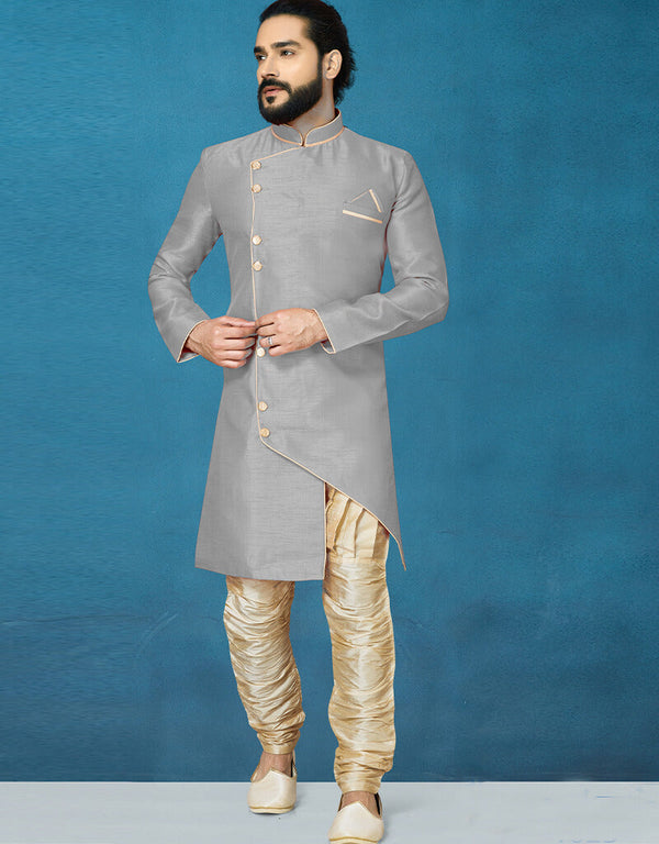 Gray Kurta Dhupion Art Silk Breaches Pant