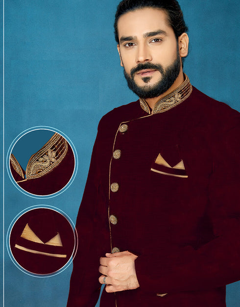 Maroon Kurta Dhupion Art Silk Dhoti Closure View