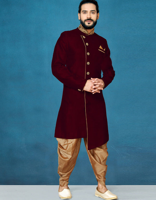 Maroon Kurta Dhupion Art Silk Dhoti