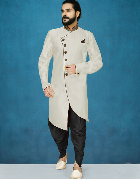 Off White Kurta Dhupion Art Silk Dhoti