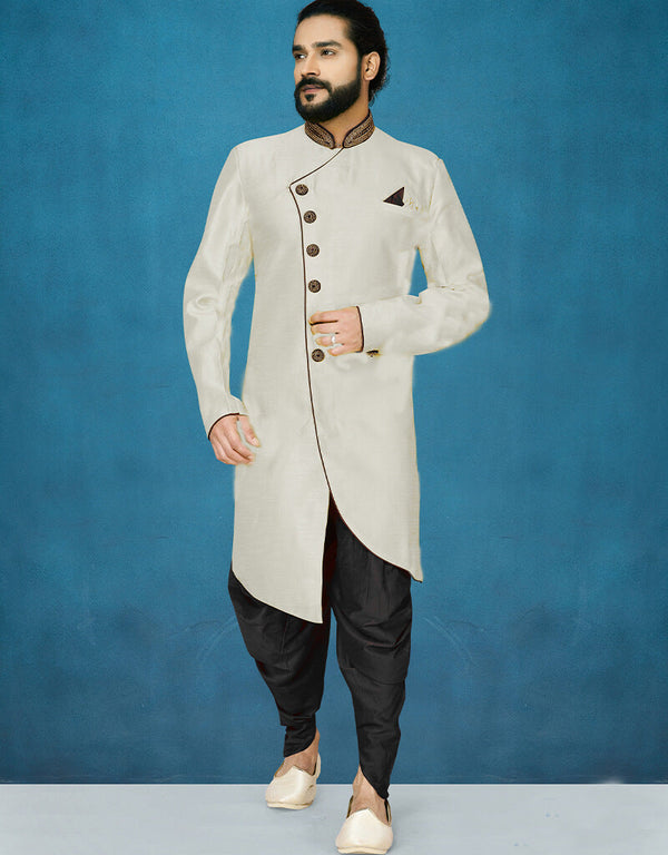 Off White Kurta Dhupion Art Silk Dhoti