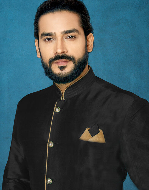 Black Kurta Dhupion Art Silk Dhoti Closure View