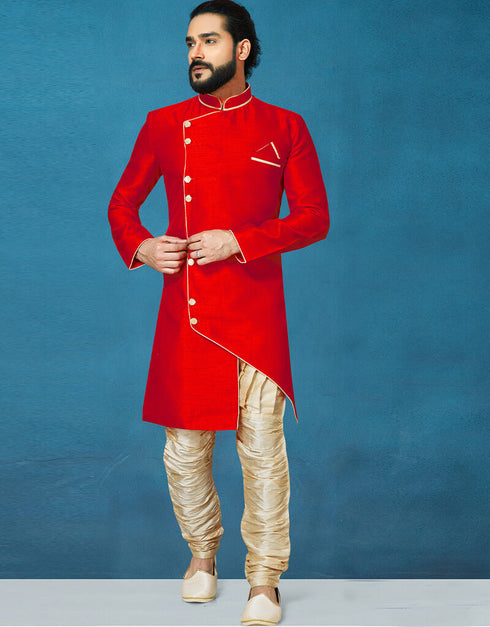 Red Kurta Dhupion Art Silk Breaches Pant