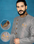 Gray Kurta Dhupion Art Silk Dhoti Closure View